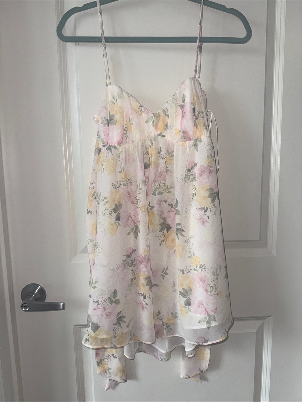 Windsor White Floral Mini Dress with Pink and Yellow Roses